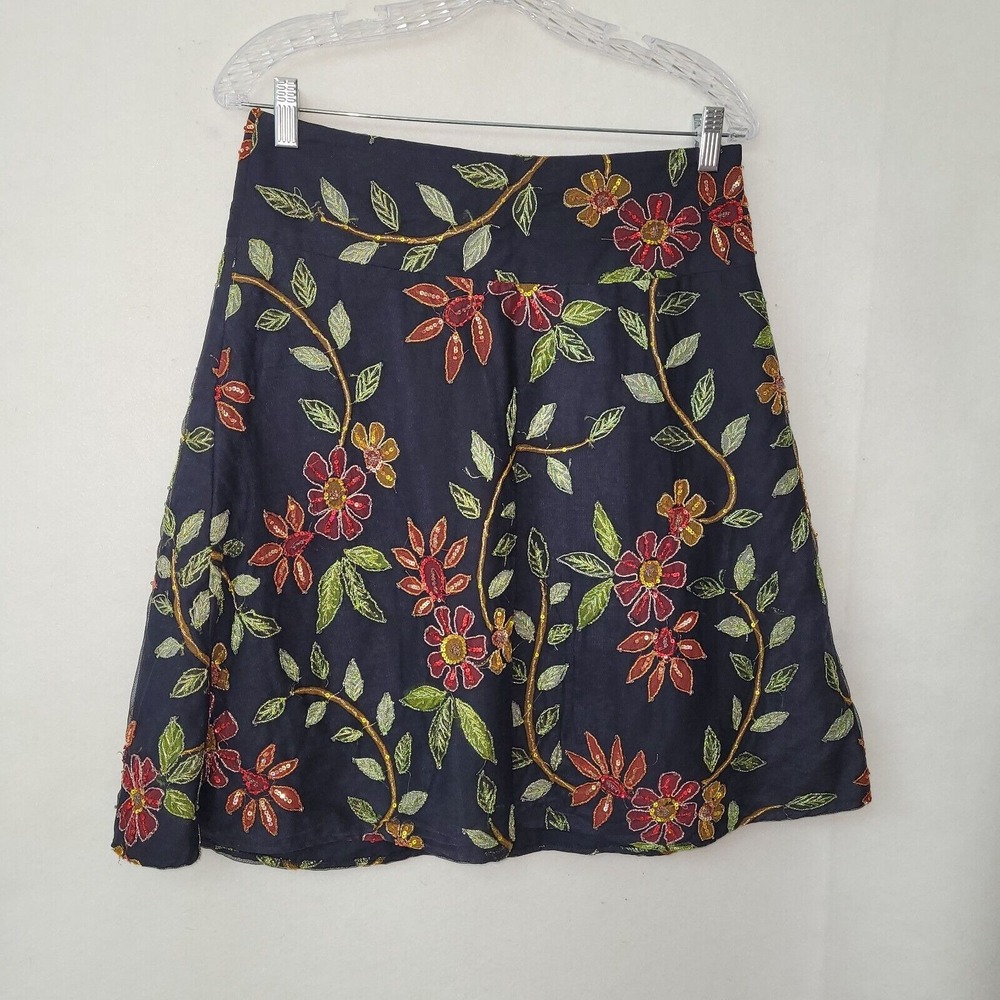 Sevier Skirts Womens 8 Black Mesh‎ Floral Embriodered Sequin Lined A-Line Mini